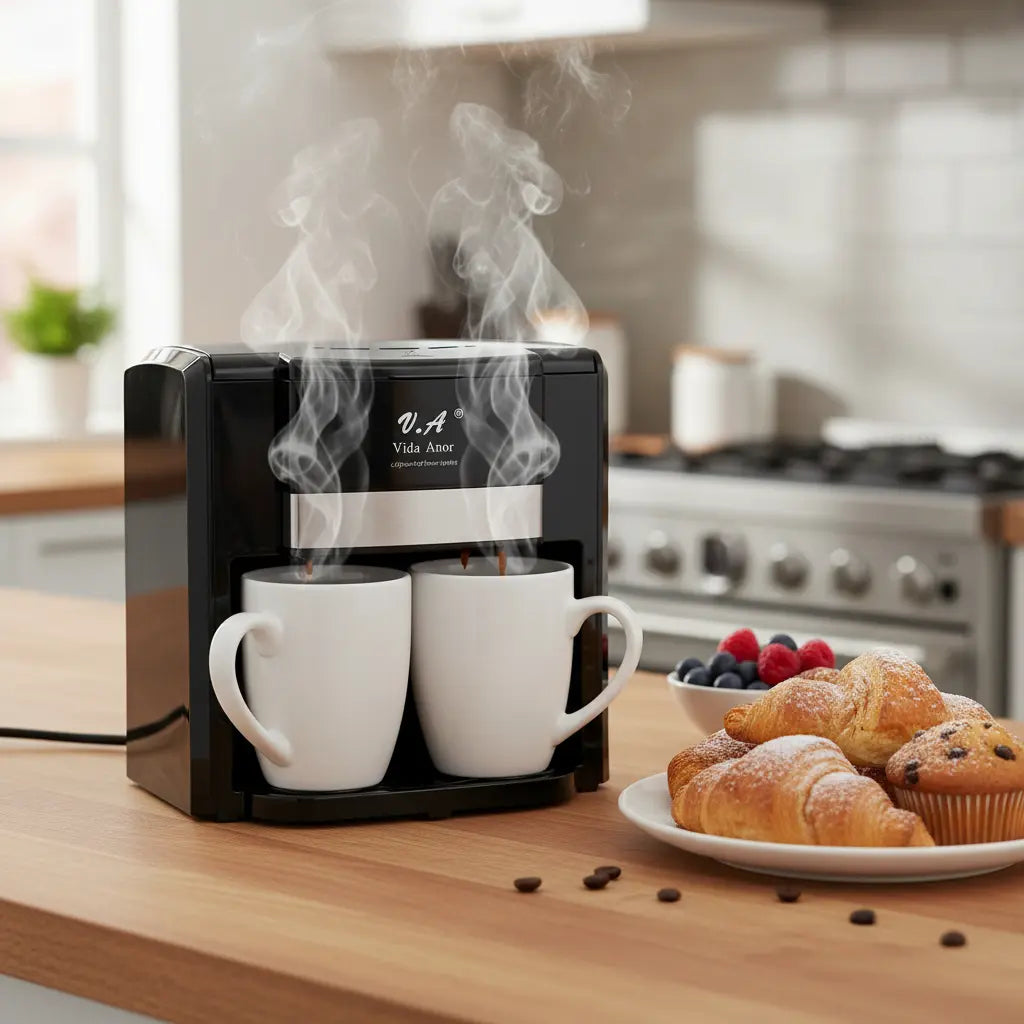 CAFETERA NEGRA CON REGALO DE DOS TAZAS