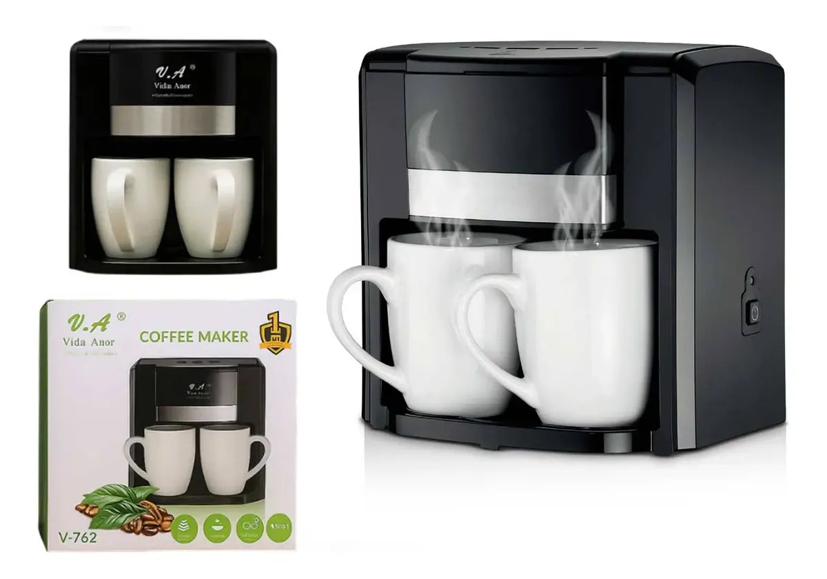 CAFETERA NEGRA CON REGALO DE DOS TAZAS